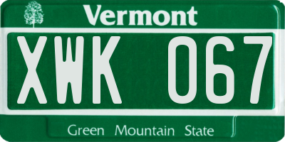 VT license plate XWK067