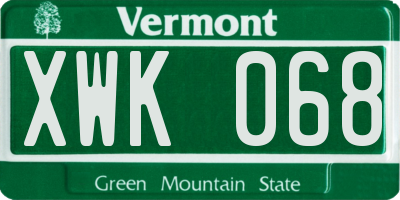 VT license plate XWK068