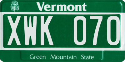 VT license plate XWK070