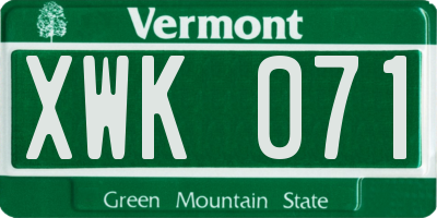VT license plate XWK071