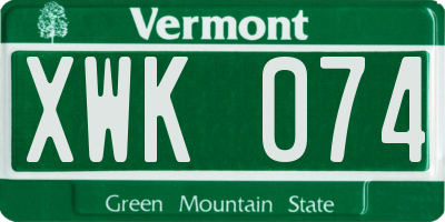 VT license plate XWK074