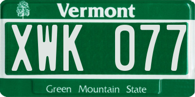 VT license plate XWK077
