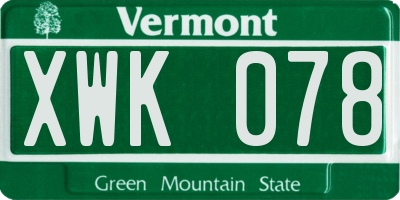 VT license plate XWK078
