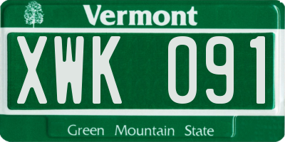 VT license plate XWK091