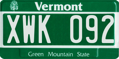 VT license plate XWK092