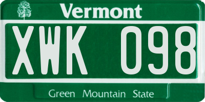 VT license plate XWK098