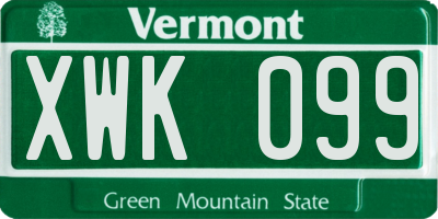 VT license plate XWK099