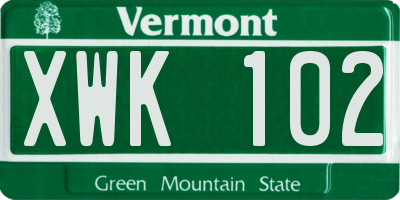 VT license plate XWK102