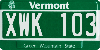 VT license plate XWK103