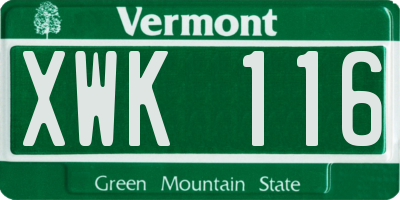 VT license plate XWK116