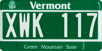VT license plate XWK117