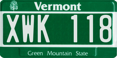 VT license plate XWK118