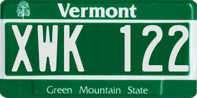 VT license plate XWK122