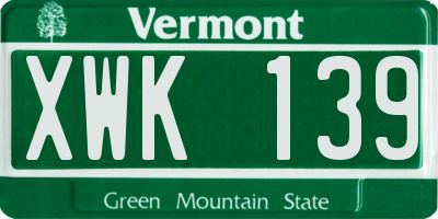 VT license plate XWK139