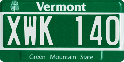 VT license plate XWK140