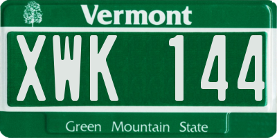 VT license plate XWK144