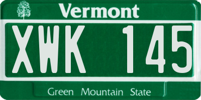 VT license plate XWK145