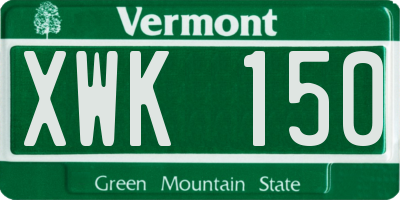 VT license plate XWK150