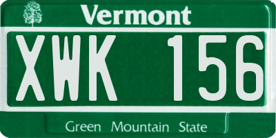 VT license plate XWK156