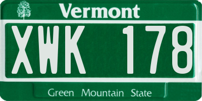 VT license plate XWK178