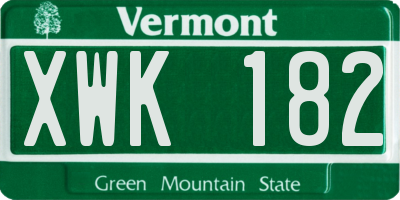 VT license plate XWK182