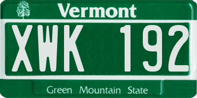 VT license plate XWK192