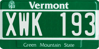 VT license plate XWK193
