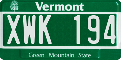VT license plate XWK194