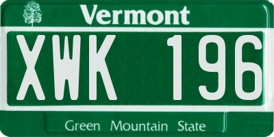VT license plate XWK196