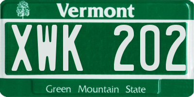 VT license plate XWK202