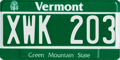 VT license plate XWK203