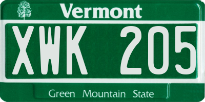 VT license plate XWK205