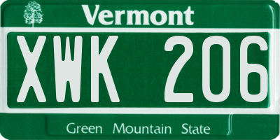 VT license plate XWK206
