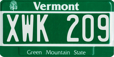 VT license plate XWK209