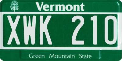 VT license plate XWK210