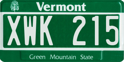VT license plate XWK215