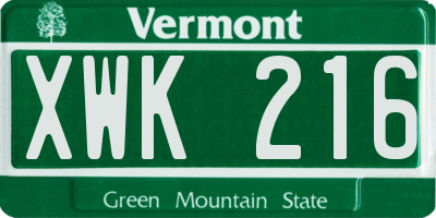 VT license plate XWK216