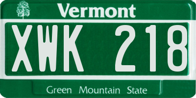 VT license plate XWK218
