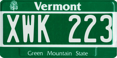 VT license plate XWK223