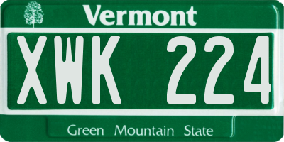 VT license plate XWK224