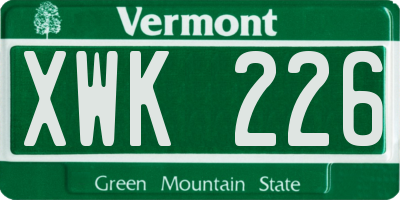 VT license plate XWK226