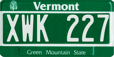 VT license plate XWK227