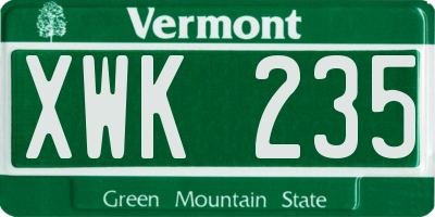 VT license plate XWK235