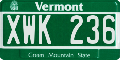 VT license plate XWK236