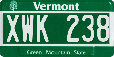 VT license plate XWK238