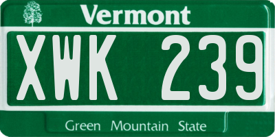 VT license plate XWK239