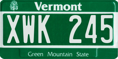 VT license plate XWK245