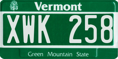 VT license plate XWK258
