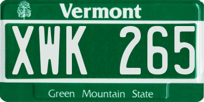 VT license plate XWK265