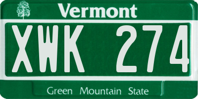 VT license plate XWK274